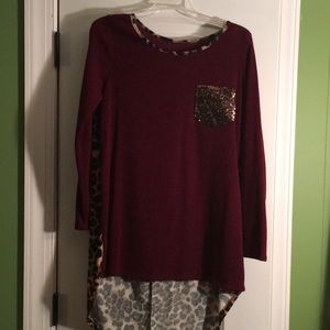 Maroon and leopard print top